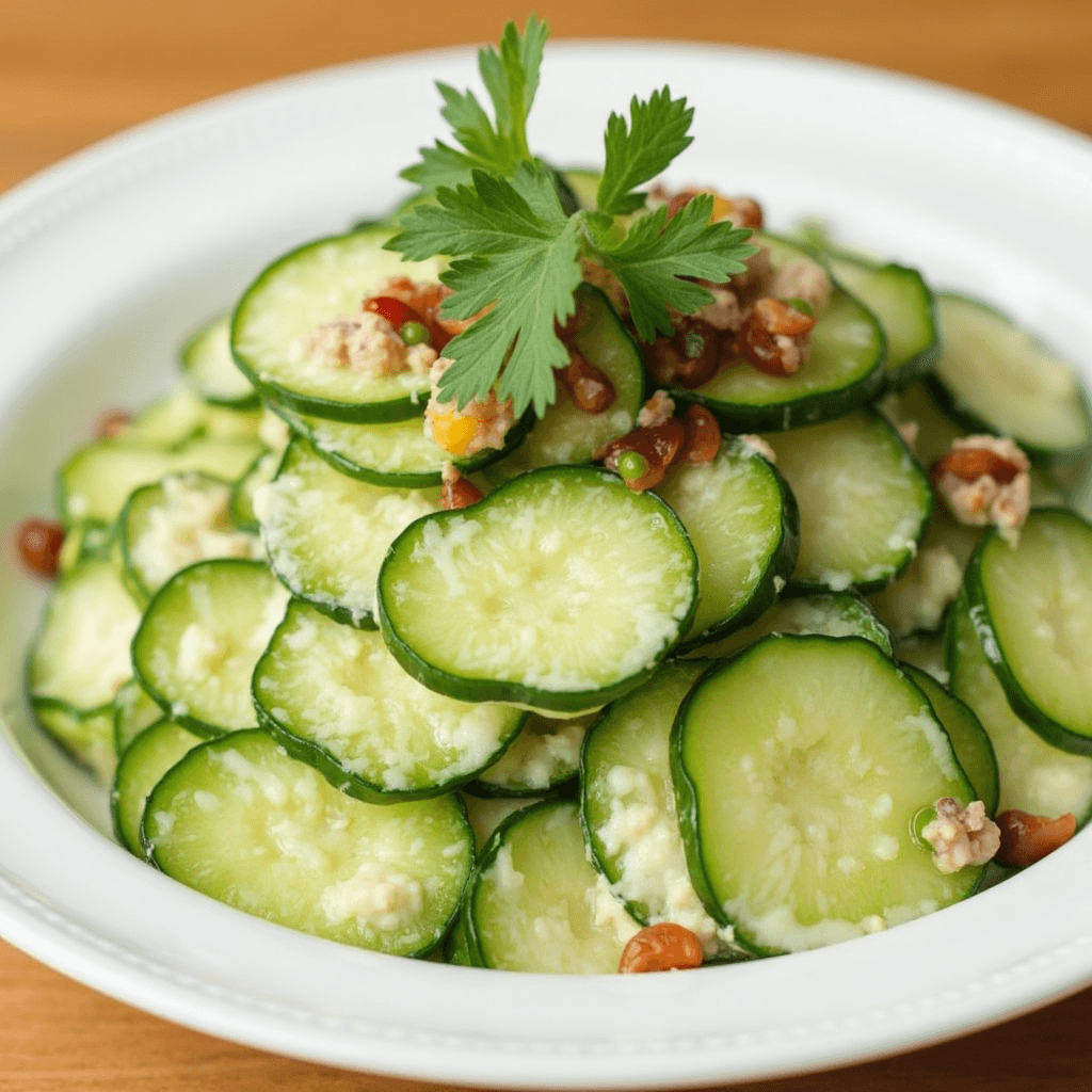 creamy cucumber salad with garlic sauce topping 98gby6cgi5yaql97anoh 0