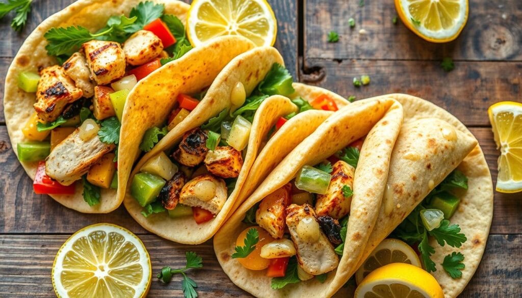 grilled lemon chicken flatbread wraps