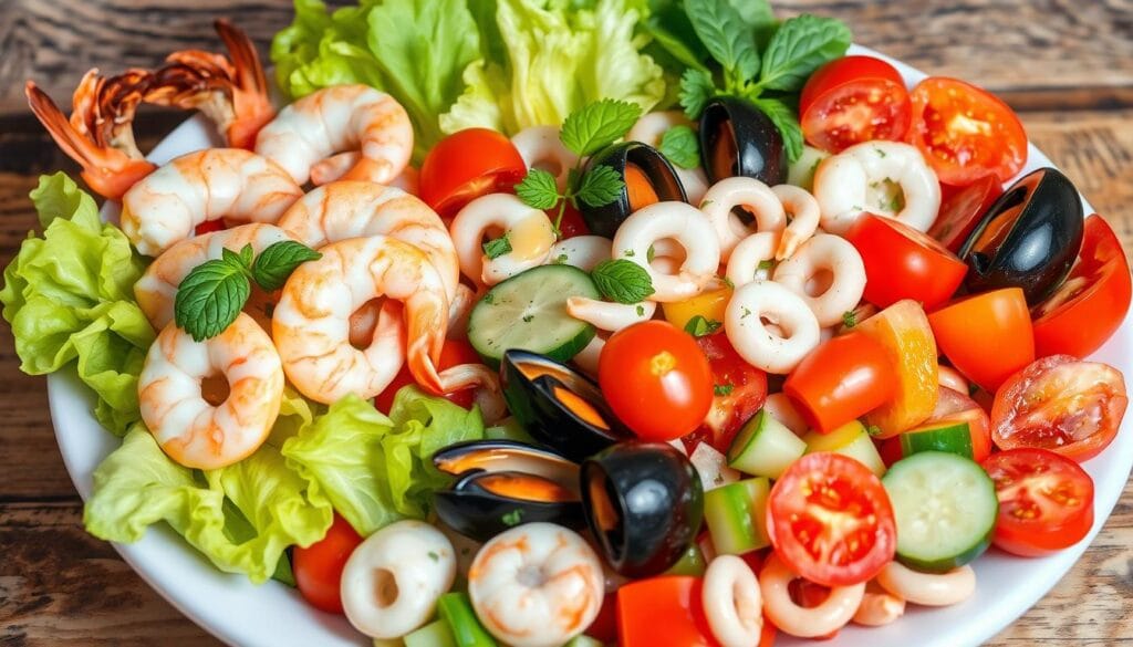 Fresh seafood salad ingredients